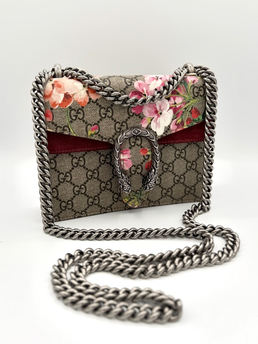 Authentic Gucci Dionysus Small GG Blooms Floral Shoulder Bag Red/Canvas